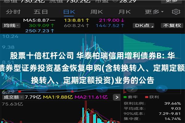 股票十倍杠杆公司 华泰柏瑞信用增利债券B: 华泰柏瑞信用增利债券型证券投资基金恢复申购(含转换转入、定期定额投资)业务的公告